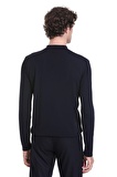 Lacivert Regular Fit Düz Polo Yaka Yünlü Triko Kazak | L