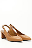AÇIK TABA Gön Hakiki Deri Sivri Burun Orta Kalın Topuklu Arkası Açık Kadın Yazlık Ayakkabı 24118
