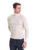 Bej Slim Fit Fitilli Balıkçı Yaka Yünlü Triko Kazak | M