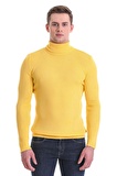 Sarı Slim Fit Fitilli Balıkçı Yaka Yünlü Triko Kazak | L