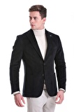 Lacivert Slim Fit Düz Mono Yaka Pamuklu Kadife Ceket | 50