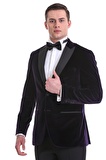 Mor Slim Fit Düz Sivri Yaka Kadife Klasik Smokin Damatlık | 50