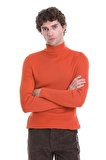 Turuncu Slim Fit Fitilli Balıkçı Yaka Yünlü Triko Kazak | XL