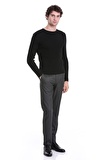 Siyah Slim Fit Fitilli Bisiklet Yaka Yünlü Triko Kazak | XL