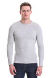 Gri Slim Fit Fitilli Bisiklet Yaka Yünlü Triko Kazak | XL