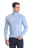 Mavi  Slim Fit Fitilli Balıkçı Yaka Yünlü Triko Kazak | M