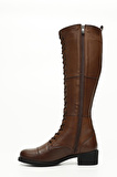 KAHVE ANTİK Gön Hakiki Deri Yuvarlak Burun Kauçuk Taban Topuklu Bağcıklı Kadın Günlük Çizme 46577