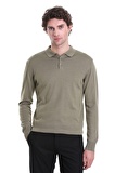 Yeşil Regular Fit Düz Polo Yaka Triko Kazak | M
