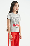 Gri Melanj O Yaka Yazı Baskılı Rahat Form Kısa Kollu Cropped Kız Çocuk T-Shirt - 75118