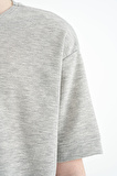 Gri Melanj Yazı Nakışlı O Yaka Oversize Erkek Çocuk T-Shirt - 11146