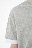 Gri Melanj Yazı Nakışlı O Yaka Oversize Erkek Çocuk T-Shirt - 11146