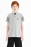Gri Melanj Kol Baskı Detaylı Standart Kalıp Polo Yaka Erkek Çocuk T-Shirt - 11093