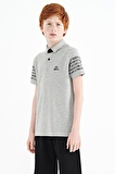 Gri Melanj Kol Baskı Detaylı Standart Kalıp Polo Yaka Erkek Çocuk T-Shirt - 11093