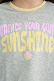 Gri Melanj Renkli Yazı Baskılı O Yaka Oversize  Kısa Kollu Kız Çocuk T-Shirt - 75111