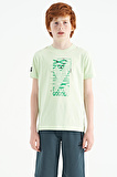 Açık Yeşil Ön Baskı Detaylı O Yaka Standart Kalıp Erkek Çocuk T-Shirt - 11099