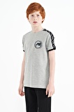 Gri Melanj Omuz Baskı Detaylı Standart Kalıp O Yaka Erkek Çocuk T-Shirt - 11121
