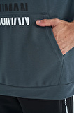 Orman Yeşili Kanguru Cepli Yazı Nakışlı Kapüşonlu Erkek T-Shirt - 88195
