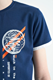 İndigo Baskı Detaylı O Yaka Standart Kalıp Erkek Çocuk T-Shirt - 11131