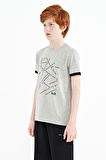 Gri Melanj Minimal Yazı Baskılı Standart Kalıp O Yaka Erkek Çocuk T-Shirt - 11132