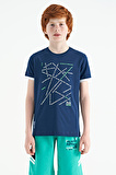 İndigo Minimal Yazı Baskılı Standart Kalıp O Yaka Erkek Çocuk T-Shirt - 11132