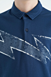 İndigo Baskı Detaylı Standart Kalıp Polo Yaka Erkek Çocuk T-Shirt - 11154