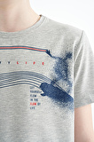 Gri Melanj Baskı Detaylı Standart Kalıp O Yaka Erkek Çocuk T-Shirt - 11133