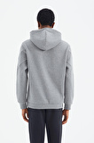 Gri Melanj Kapüşonlu Nakış Detaylı Rahat Kalıp Erkek Sweatshirt - 88291