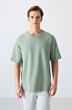Açık Yeşil Pamuklu Kalın Yumuşak Dokulu Oversize Fit Baskılı Erkek T-Shirt - 88324