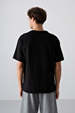 Siyah Pamuklu Kalın Yumuşak Dokulu Oversize Fit Baskılı Erkek T-Shirt - 88328