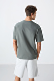 Haki Pamuklu Kalın Yumuşak Dokulu Oversize Fit Baskılı Erkek T-Shirt - 88328