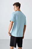 Açık Mavi Pamuklu Kalın Yumuşak Dokulu Oversize Fit Baskılı Erkek T-Shirt - 88328