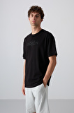 Siyah Pamuklu Kalın Yumuşak Dokulu Oversize Fit Baskılı Erkek T-Shirt - 88329