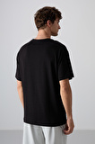 Siyah Pamuklu Kalın Yumuşak Dokulu Oversize Fit Baskılı Erkek T-Shirt - 88329