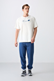 Ekru Pamuklu Kalın Yumuşak Dokulu Oversize Fit Baskılı Erkek T-Shirt - 88330