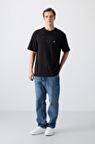 Siyah Pamuklu Kalın Yumuşak Dokulu Oversize Fit Baskılı Erkek T-Shirt - 88331