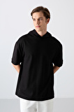 Siyah Pamuklu Kalın Yüzeyi Dokulu Oversize Fit Basic Erkek T-Shirt - 88335