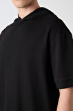Siyah Pamuklu Kalın Yüzeyi Dokulu Oversize Fit Basic Erkek T-Shirt - 88335