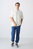 Ekru Pamuklu Kalın Yüzeyi Dokulu Oversize Fit Basic Erkek T-Shirt - 88335