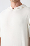 Ekru Pamuklu Kalın Yüzeyi Dokulu Oversize Fit Basic Erkek T-Shirt - 88335