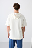 Ekru Pamuklu Kalın Yüzeyi Dokulu Oversize Fit Basic Erkek T-Shirt - 88335