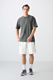 Haki Pamuklu Kalın Yüzeyi Dokulu Oversize Fit Basic Erkek T-Shirt - 88337