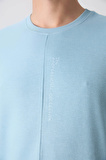 Açık Mavi Pamuklu Kalın Yüzeyi Dokulu Oversize Fit Basic Erkek T-Shirt - 88337