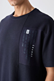 Lacivert Pamuklu Kalın Yüzeyi Dokulu Oversize Fit Baskılı Erkek T-Shirt - 88338