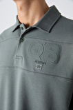 Haki Pamuklu Kalın Yumuşak Dokulu Oversize Fit Baskılı Polo Yaka Erkek T-Shirt - 88347