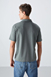 Haki Pamuklu Kalın Yumuşak Dokulu Oversize Fit Baskılı Polo Yaka Erkek T-Shirt - 88347