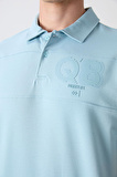 Açık Mavi Pamuklu Kalın Yumuşak Dokulu Oversize Fit Baskılı Polo Yaka Erkek T-Shirt - 88347