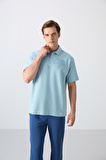 Açık Mavi Pamuklu Kalın Yumuşak Dokulu Oversize Fit Baskılı Polo Yaka Erkek T-Shirt - 88347
