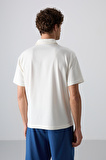 Ekru Pamuklu Kalın Yumuşak Dokulu Oversize Fit Baskılı Polo Yaka Erkek T-Shirt - 88347