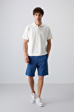Ekru Pamuklu Kalın Yumuşak Dokulu Oversize Fit Baskılı Polo Yaka Erkek T-Shirt - 88347