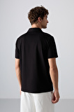 Siyah Pamuklu Kalın Yumuşak Dokulu Standart Fit Baskılı Polo Yaka Erkek T-Shirt - 88346
